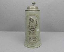 JUGENDSTIL - KRUG / BIERKRUG / art nouveau jug, mit Salzglasur und Zinnmontur, um 1900. Profilierter