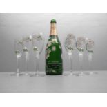 6 SEKTKELCHE mit stilisiertem Blütendekor, passend zur Champagner-Flasche "Perrier Jouet - Belle