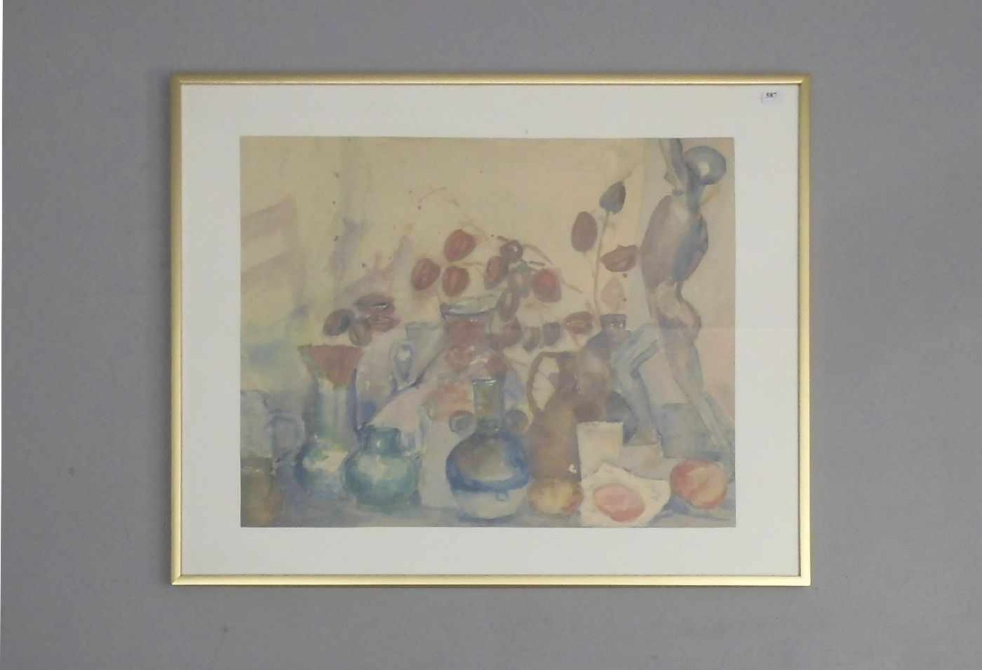 BROEKHUIZEN, HANS (auch Broekhuijsen, 1956-1989), Aquarell: "Stillleben mit Vasen, Früchten und