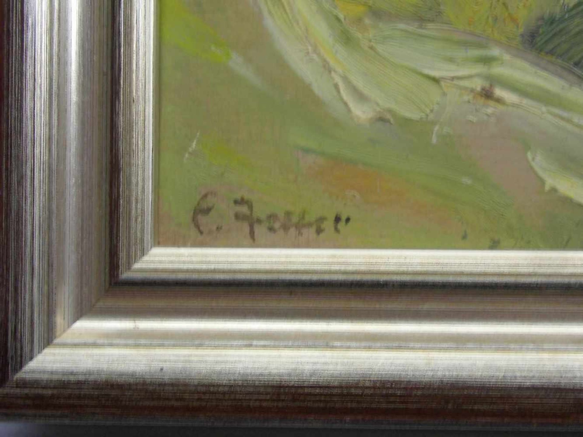 JETTER, EDGAR (geb. 1929), Gemälde / painting: "Sommerliche Landschaft mit fernem Dorf", Öl auf - Bild 2 aus 3