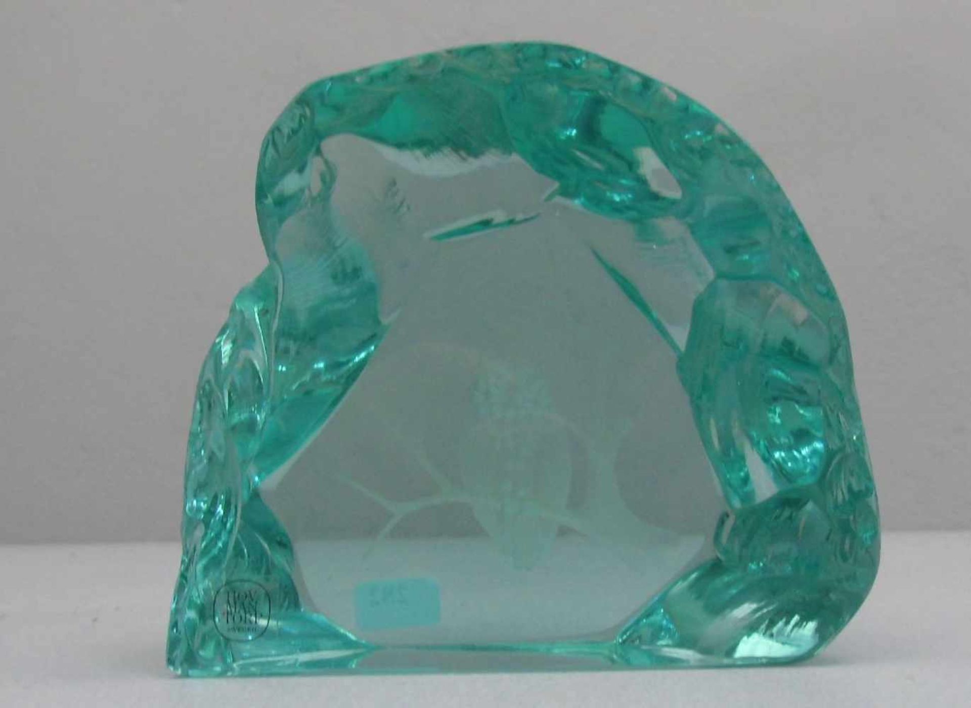 STRAND, RUNE und BÖRNESSEN, W., Glasskluptur / paperweight / Glasobjekt: "Eule", grünlich-blaues - Bild 3 aus 3