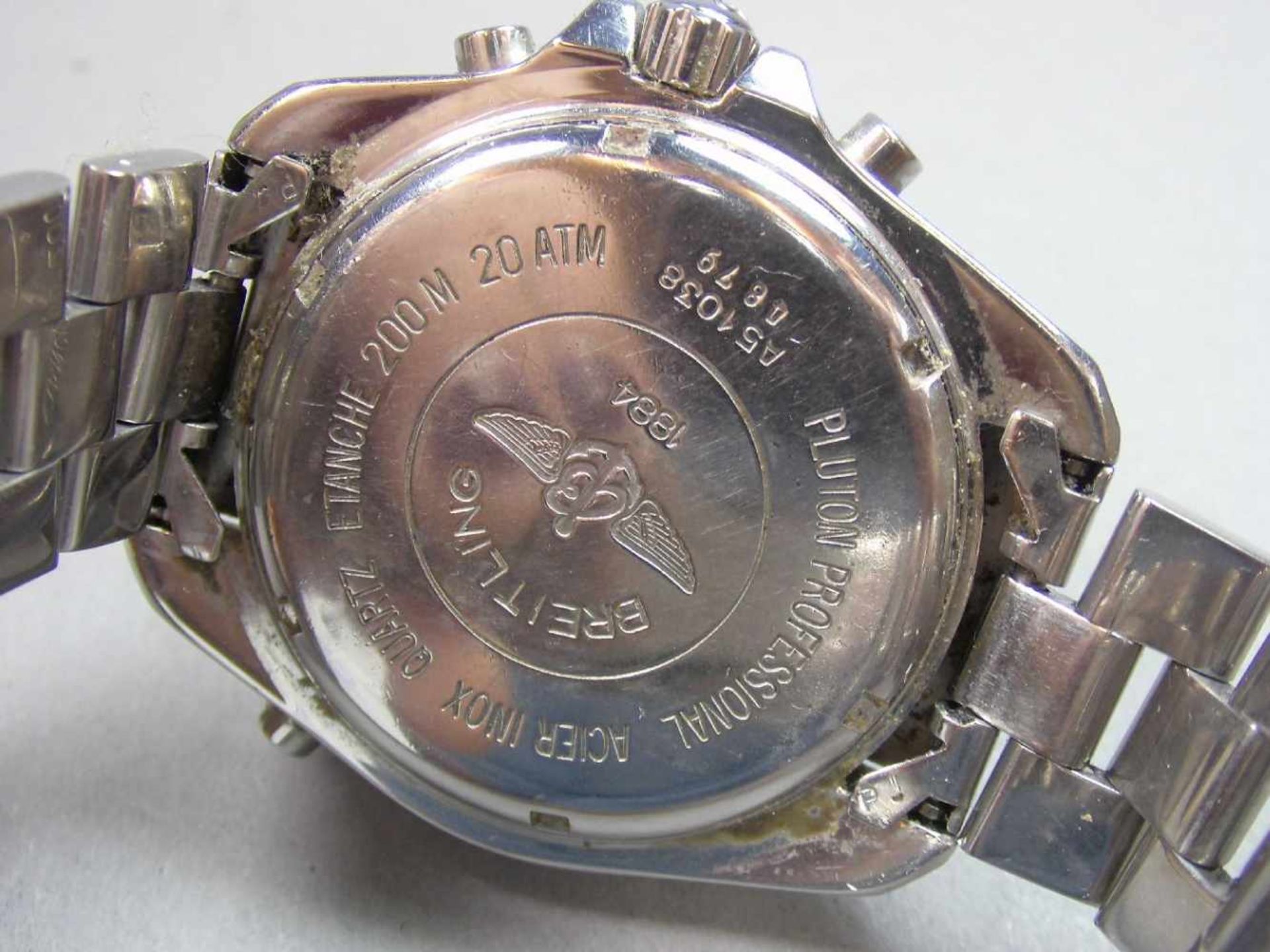 BREITLING "PLUTON" ARMBANDUHR / wristwatch, Quarz-Uhr, Schweiz. Stahlgehäuse mit drehbarer - Bild 9 aus 9