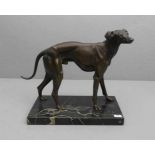 SKULPTUR / sculpture: "Windhund / Greyhound", bronzierter Zinkspritzguss auf Marmorpostament, 2.