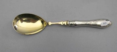 GROSSER JUGENDSTIL VORLEGELÖFFEL / art nouveau serving spoon, versilbertes und vergoldetes Metall,