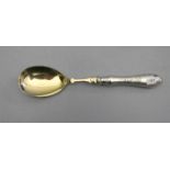 GROSSER JUGENDSTIL VORLEGELÖFFEL / art nouveau serving spoon, versilbertes und vergoldetes Metall,