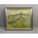 JETTER, EDGAR (geb. 1929), Gemälde / painting: "Sommerliche Landschaft mit fernem Dorf", Öl auf