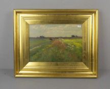 THERKILDSEN, MICHAEL (Kopenhagen 1850-1925), Gemälde / painting: "Weite Landschaft mit Bäuerin und