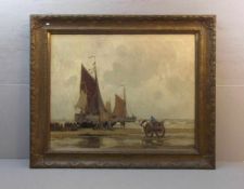 HAMBÜCHEN, WILHELM (Düsseldorf 1869-1939 ebd.), Gemälde / painting: "Heimkehrende Fischerboote",