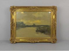 KEIZER, ANTHONY (Mepper / NL 1897-1961 ebd.), Gemälde / painting: "Flusslandschaft mit Kahn und