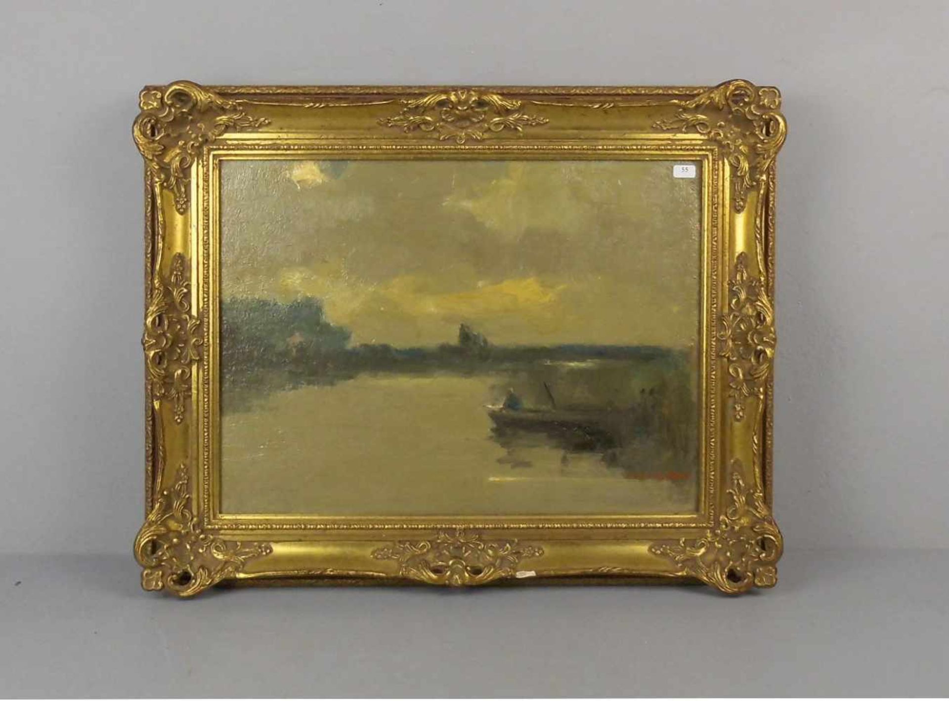 KEIZER, ANTHONY (Mepper / NL 1897-1961 ebd.), Gemälde / painting: "Flusslandschaft mit Kahn und