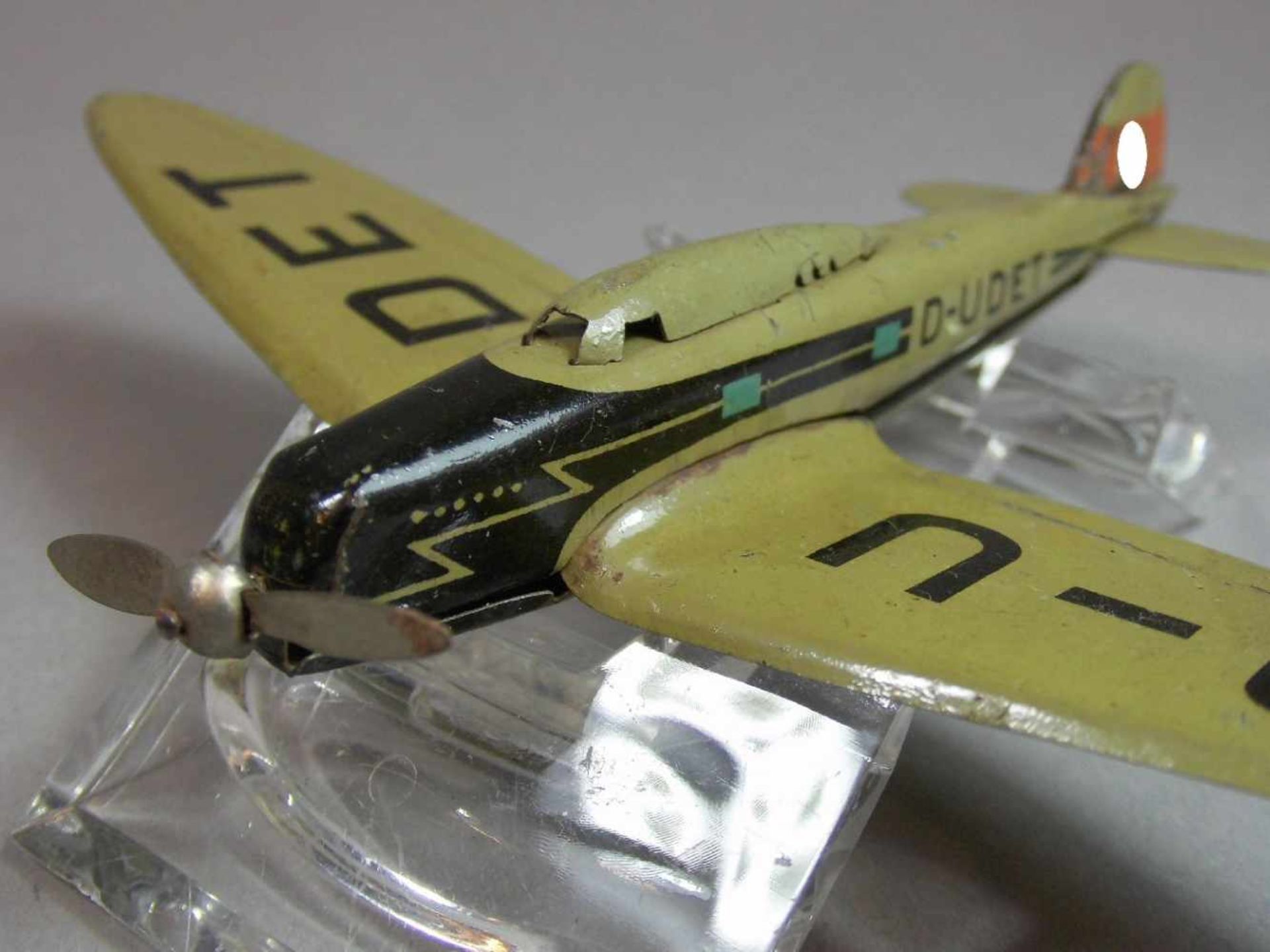 BLECHSPIELZEUG : FLUGZEUG / PROPELLERFLUGZEUG / MILITÄRSPIELZEUG / tin toy, 1. H. 20. Jh., - Image 3 of 5