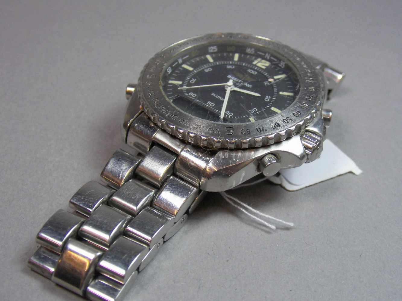 BREITLING "PLUTON" ARMBANDUHR / wristwatch, Quarz-Uhr, Schweiz. Stahlgehäuse mit drehbarer - Image 6 of 9