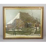 SCHMIZ-SONS, O. (19. / 20. Jh.), Gemälde / painting: "Bauernhaus im Schnee", Öl auf Leinwand, u.