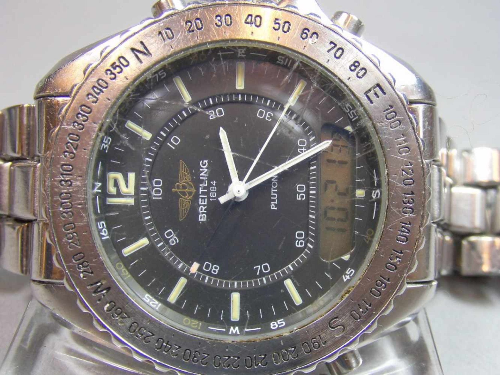 BREITLING "PLUTON" ARMBANDUHR / wristwatch, Quarz-Uhr, Schweiz. Stahlgehäuse mit drehbarer - Bild 4 aus 9