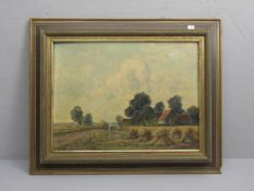 ASMUS, EUGEN (geb. 1930 in Düsseldorf), Gemälde / painting: "Ernte: Weite Landschaft mit Gehöft,