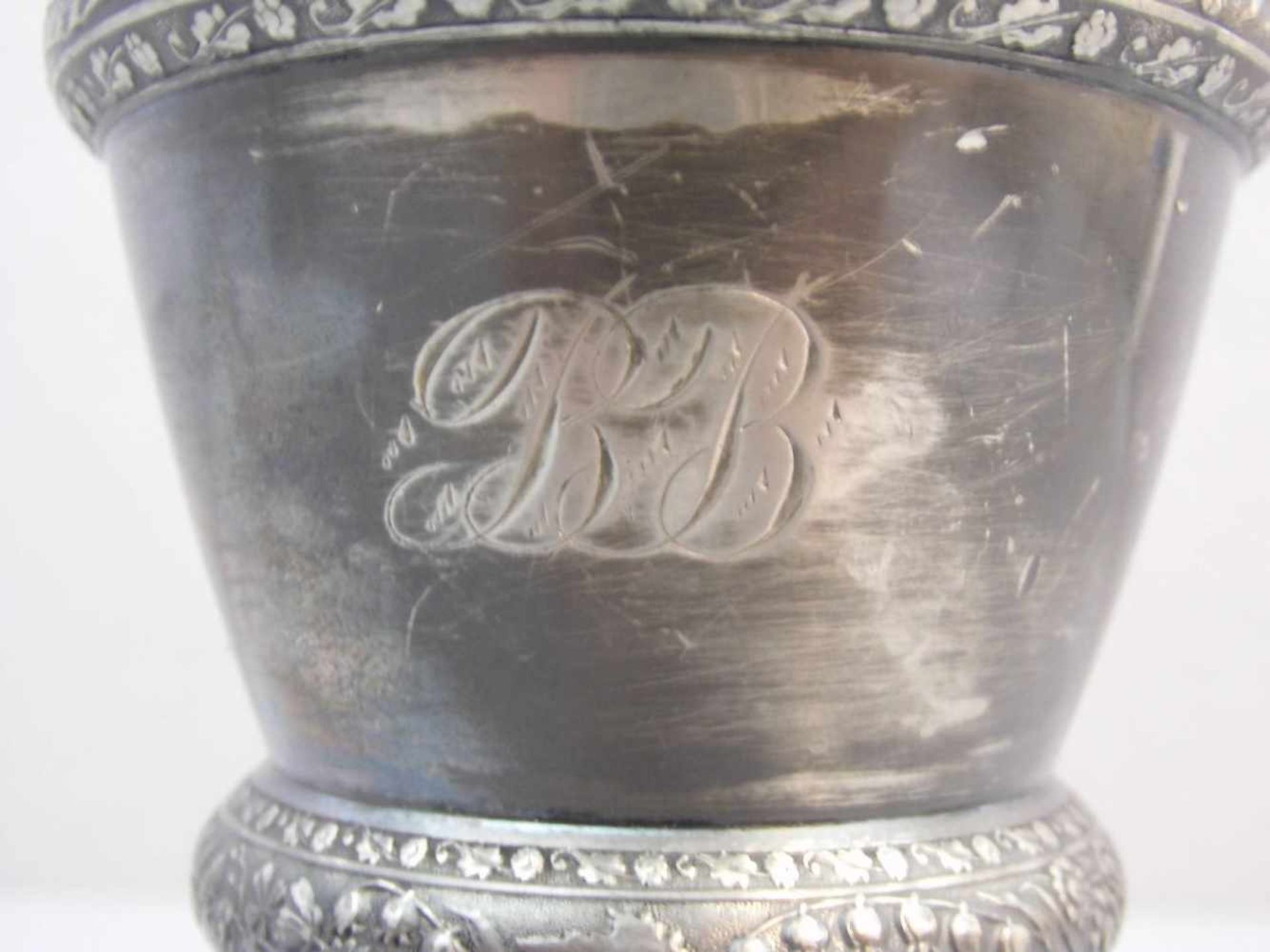 JUGENDSTIL DECKEL - POKAL / art nouveau goblet, silberfarbenes Metall, unter dem Stand u. a. - Bild 4 aus 4