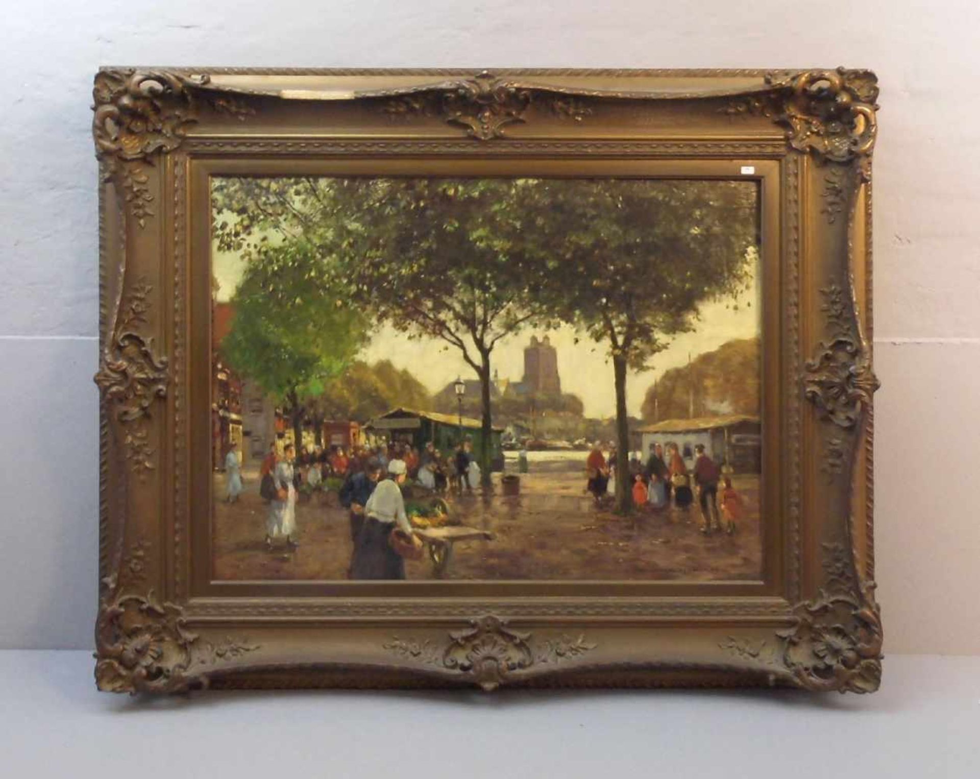 HERMANNS, HEINRICH (Düsseldorf 1862-1942 ebd.), Gemälde / painting: "Markttag / Niederländischer