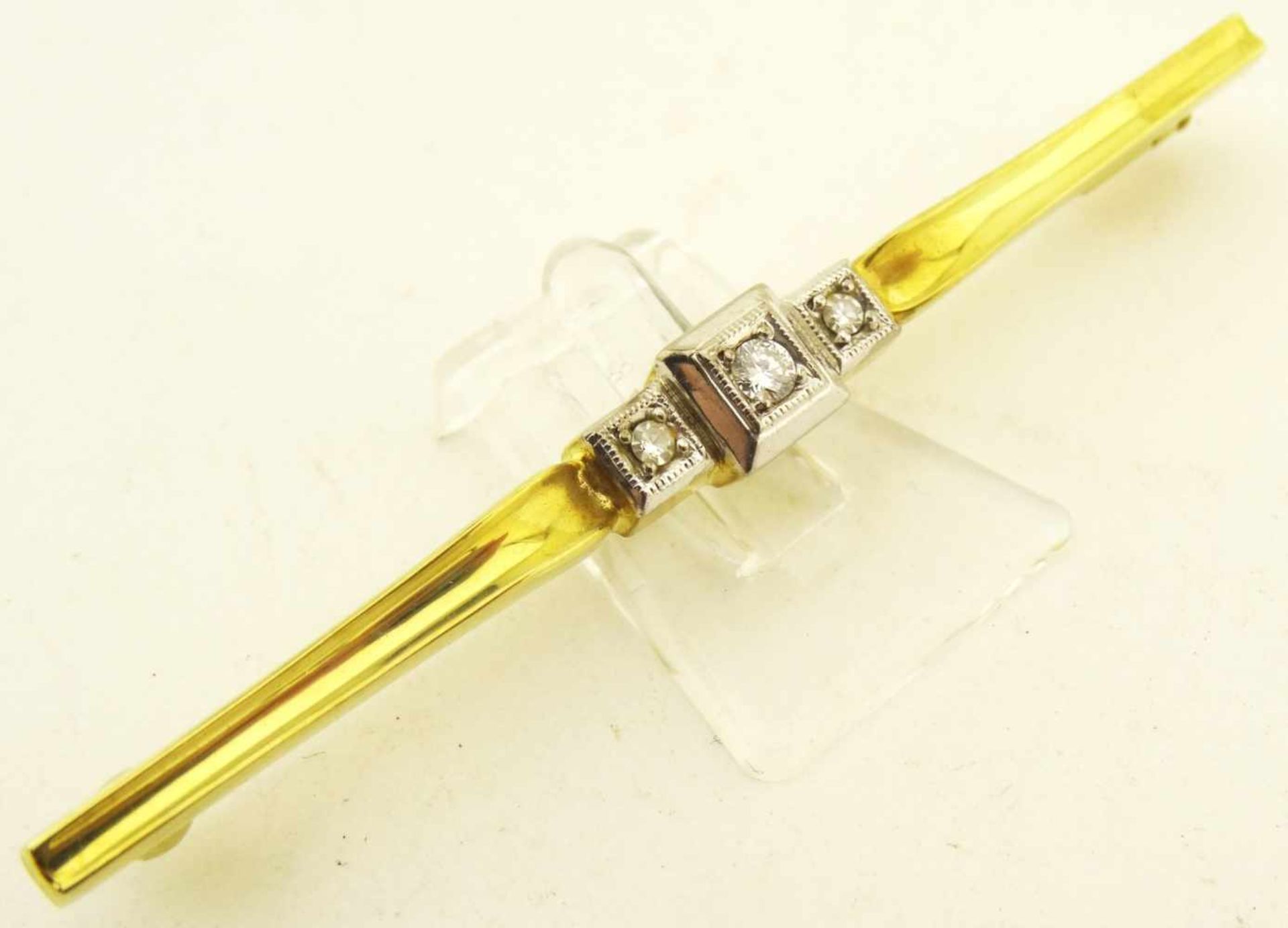 Nadel Diamantrosen und Brillant 585 Gold ges. Länge 61mm, Diamanten zus. ca. 0,10ct., Gewicht ges. - Bild 2 aus 3