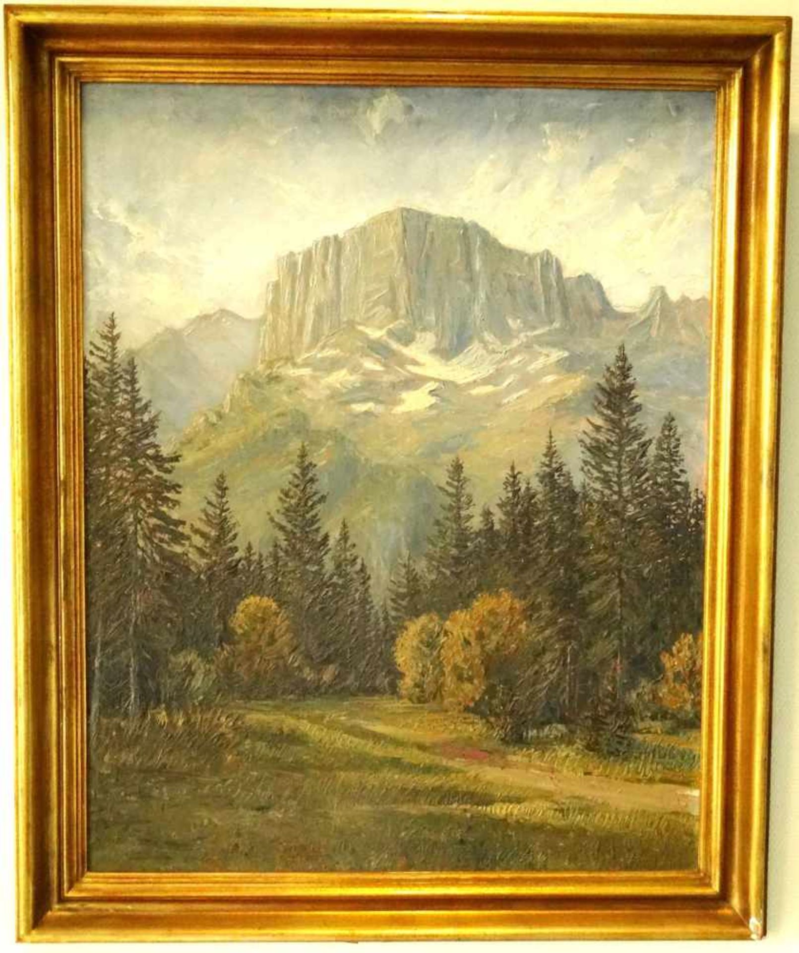 Ölbild Untersberg bei Berchtesgaden Rahmenmaß 94 x 114 cm, auf Holzplatte 78,5 x 98,5 cm, von