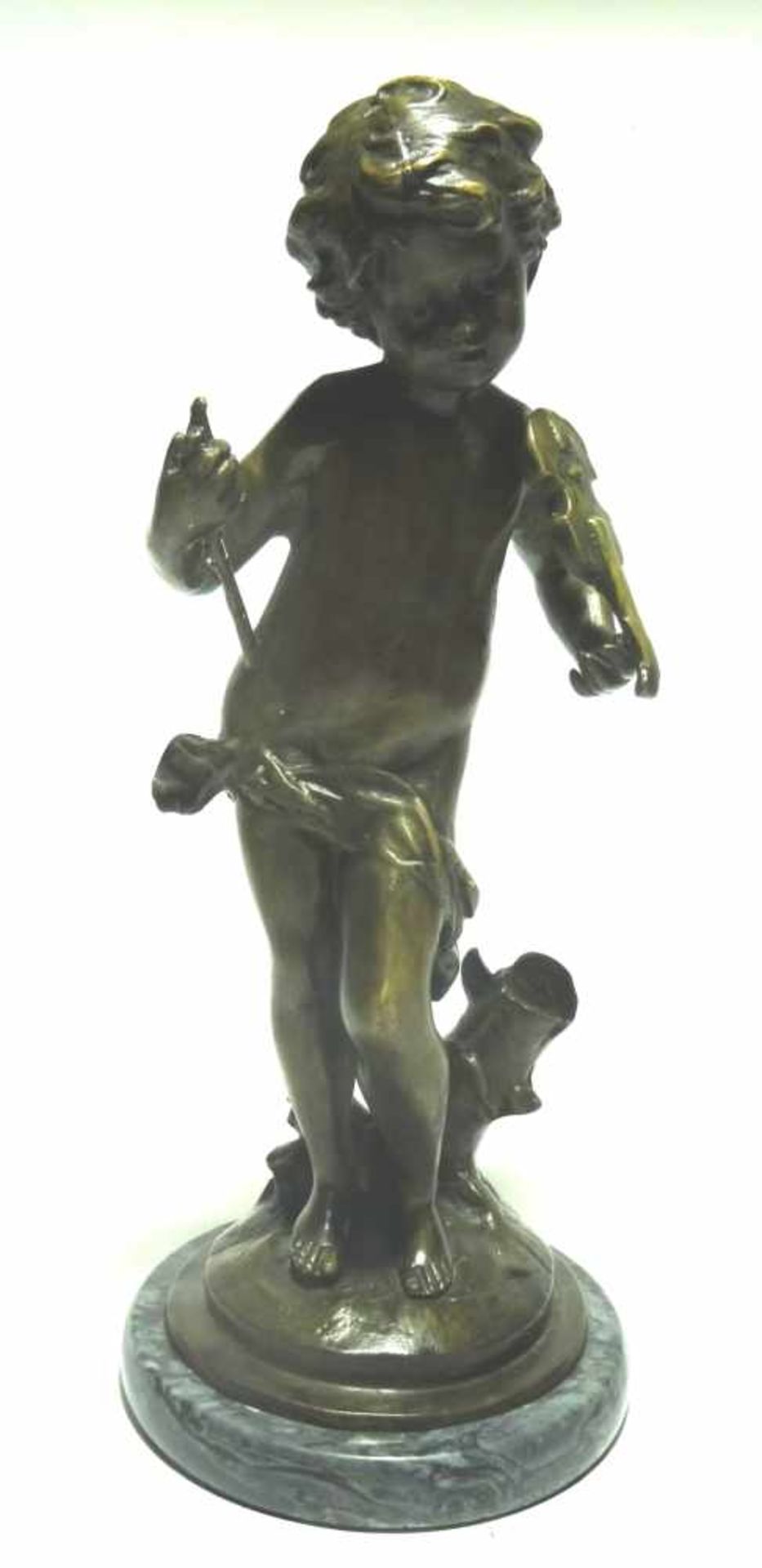Bronze Junge mit Geige sehr schöne Bronze mit ungedeuteter Markung auf Marmorsockel, Höhe ca. 32cm