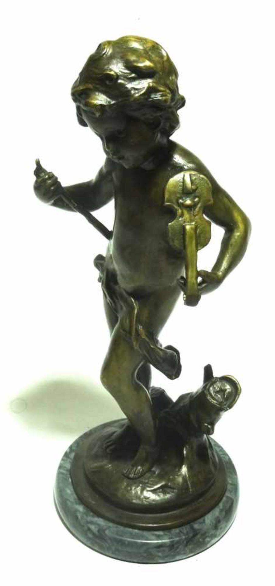Bronze Junge mit Geige sehr schöne Bronze mit ungedeuteter Markung auf Marmorsockel, Höhe ca. 32cm - Bild 2 aus 4