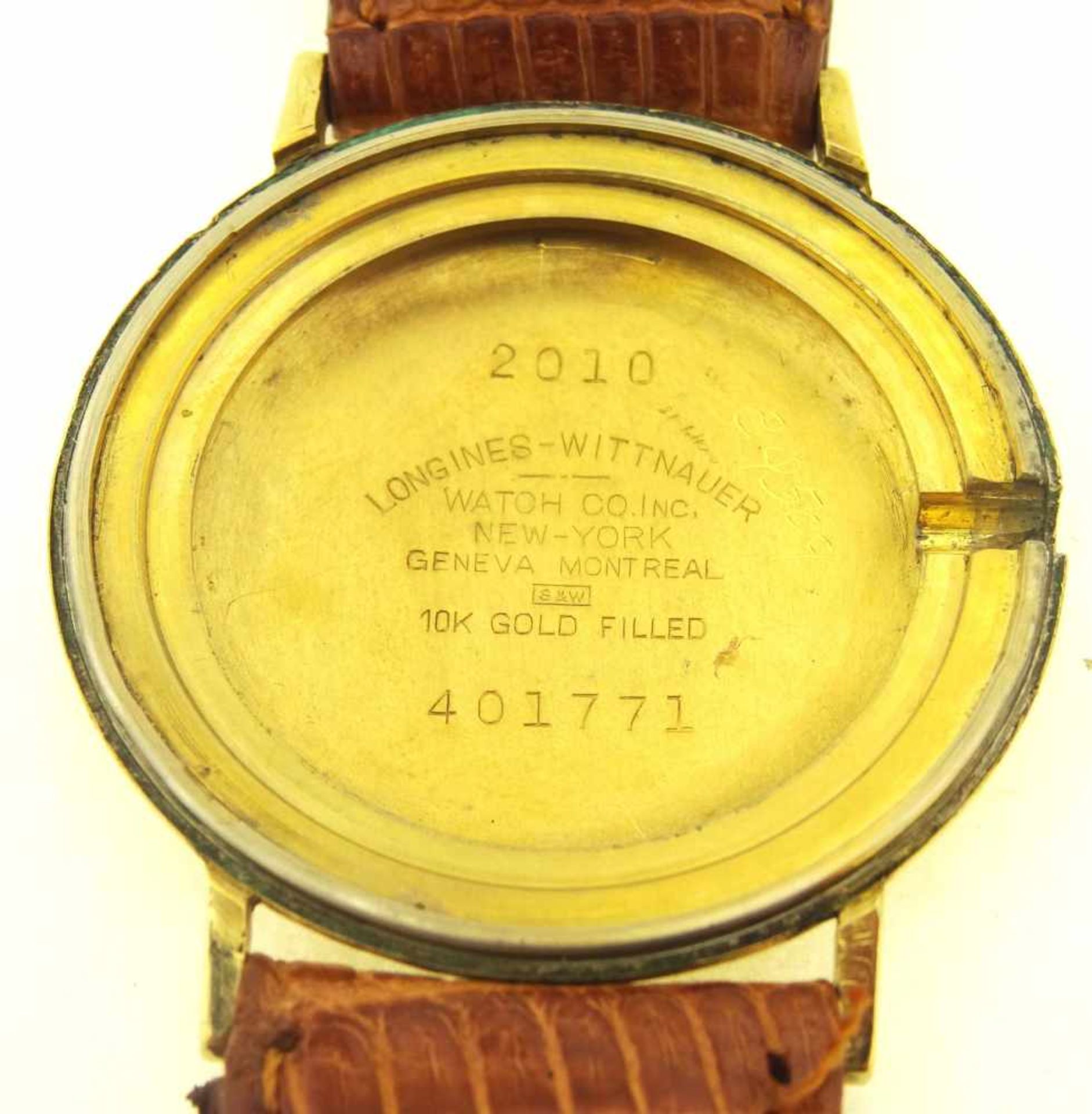 Herrenuhr Longines in double Gehäuse mit Lederband, sehr schön dekoriertes Werk ( Kal. Revue 76/3 ), - Bild 5 aus 5