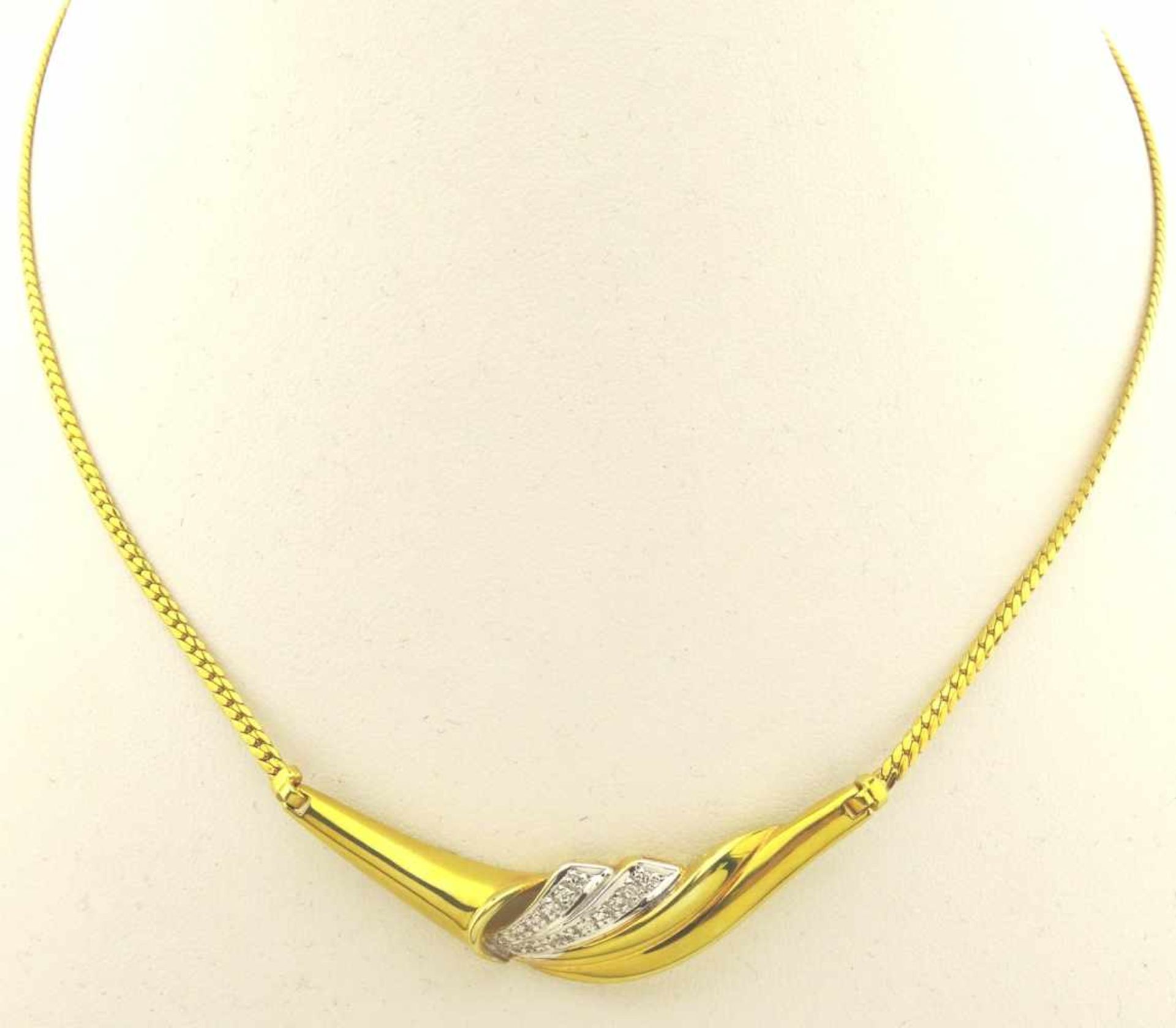 Collier 585 Gold 2 farbiges Collier mit 0,11ct. Brillant, Länge gesamt ca. 43cm, Gewicht ca. 12,