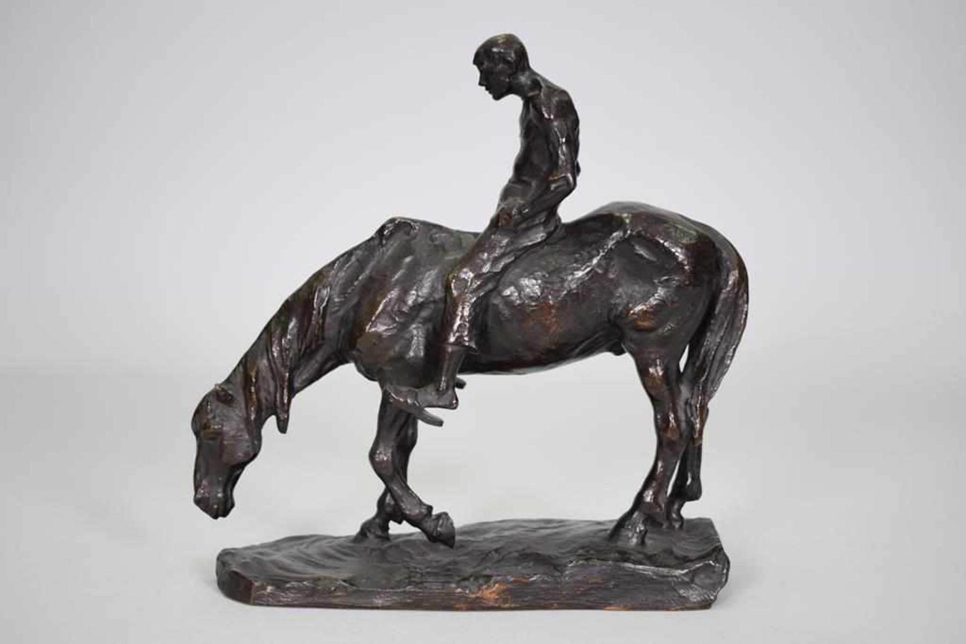 Hans Müller (1873-1937) "Arbeitstier und Reiter am Ende des Tages"Bronzeskulptur des Wiener