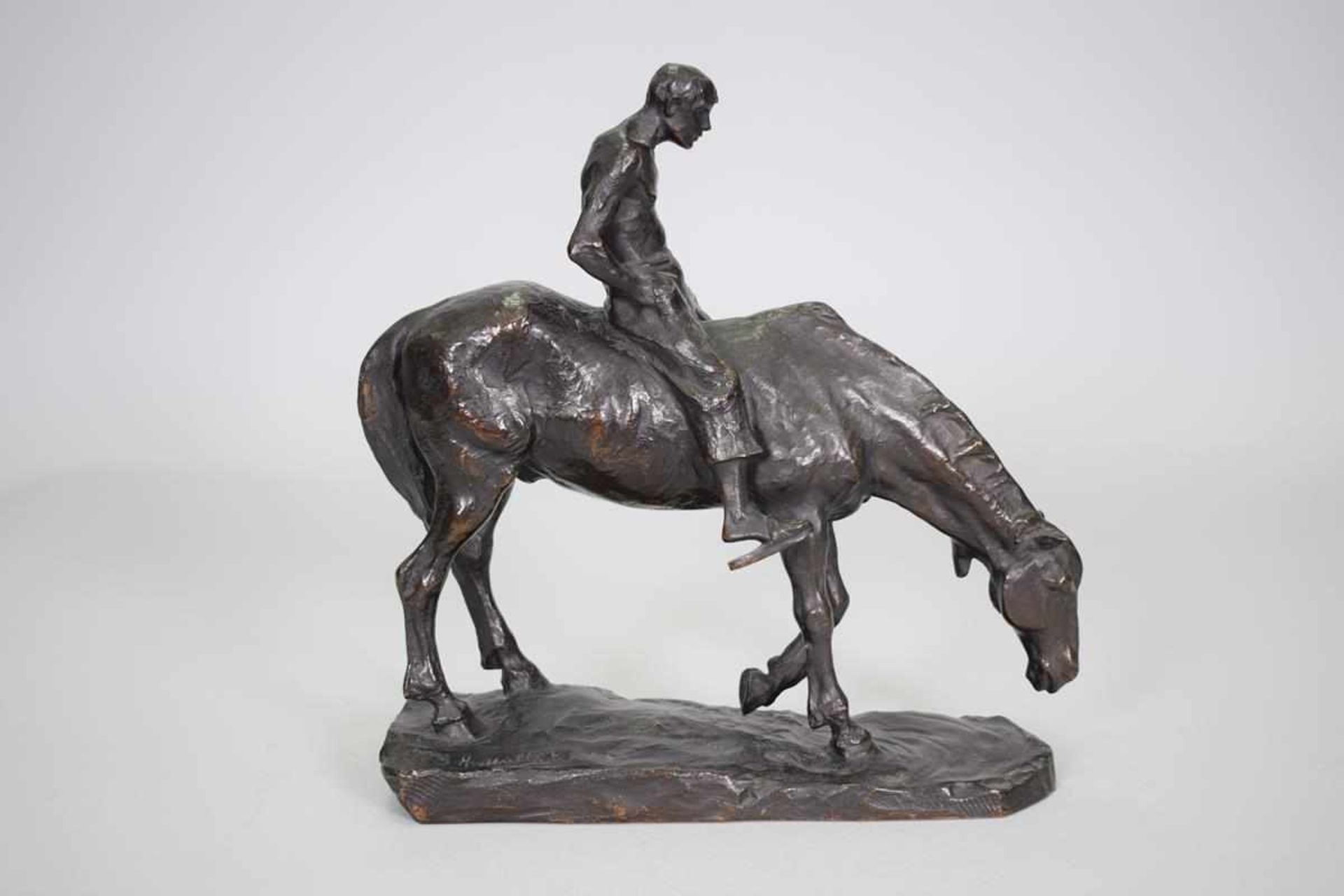 Hans Müller (1873-1937) "Arbeitstier und Reiter am Ende des Tages"Bronzeskulptur des Wiener - Bild 3 aus 5