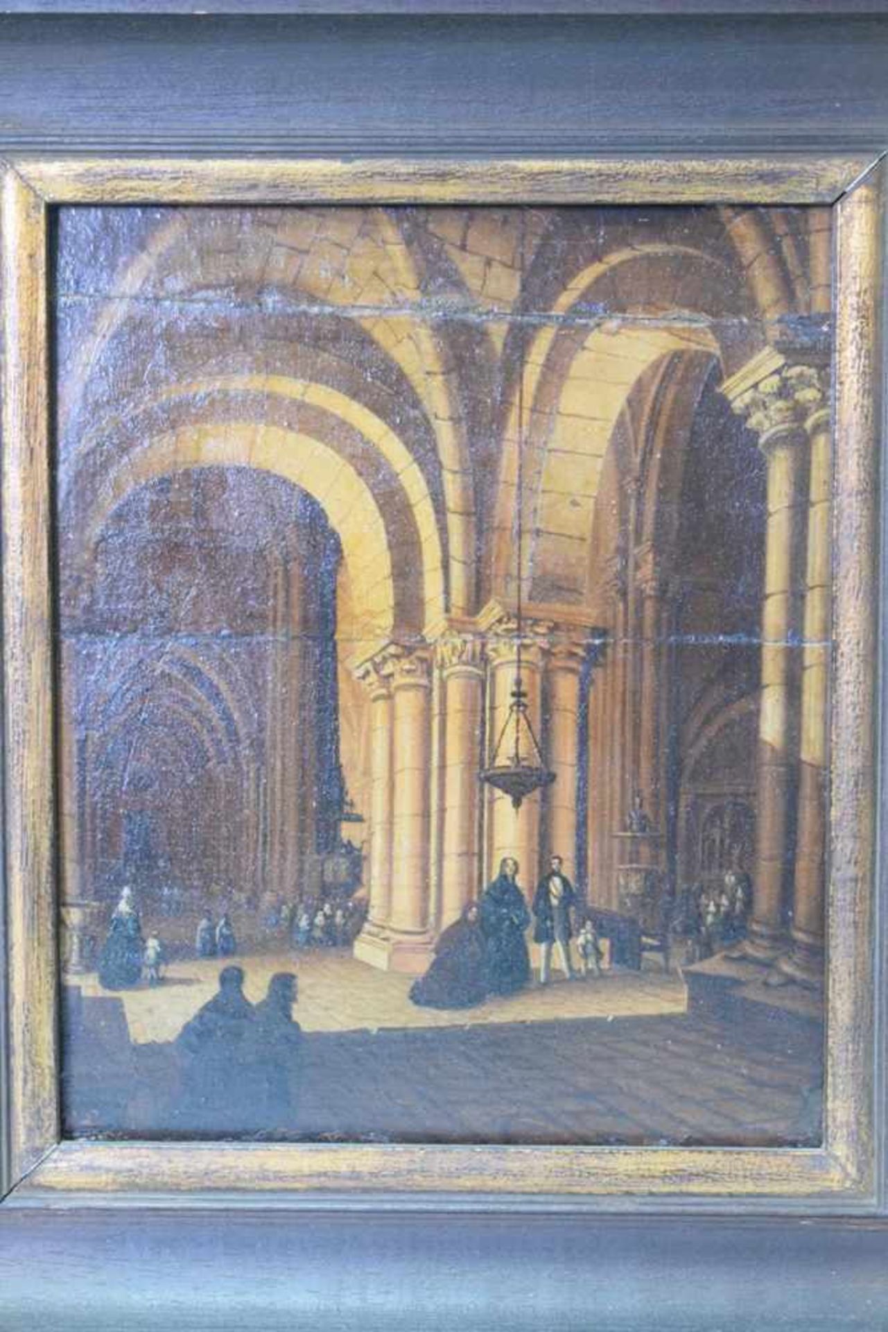 Englisches Kircheninterieur Monogramm "RL"Öl auf Holz mitte 19.Jh. Maße ca. 22 cm x 18 cm - Bild 3 aus 3
