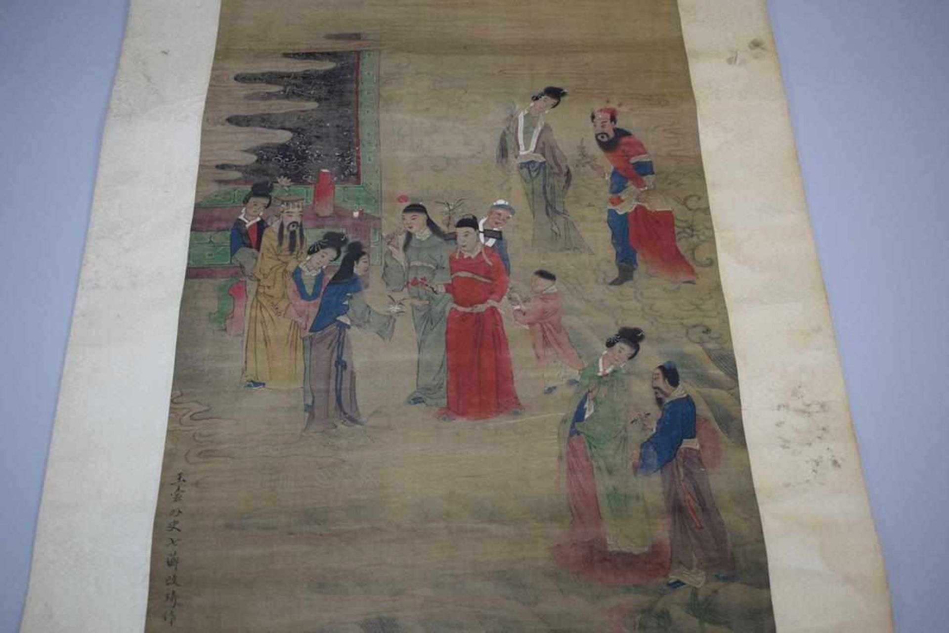 Chinesisches Rollbild um 1800Maße: Rolle 60 cm x 150 cm, Bild Höhe 80 cm x Breite 43 cm, Zustand: - Bild 2 aus 5