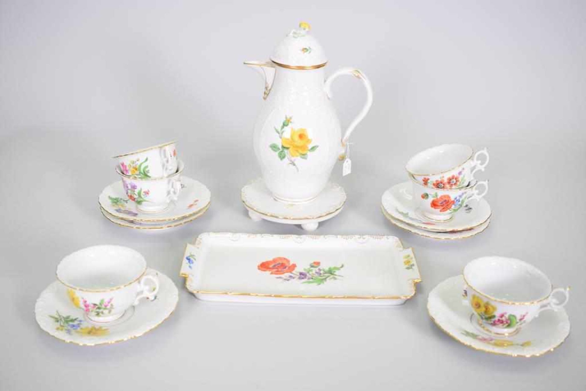 Meissen Kaffeeservice Bunte Blume mit Goldrand 6 PersonenPorzellanmanufaktur Meissen, Bunte Blume