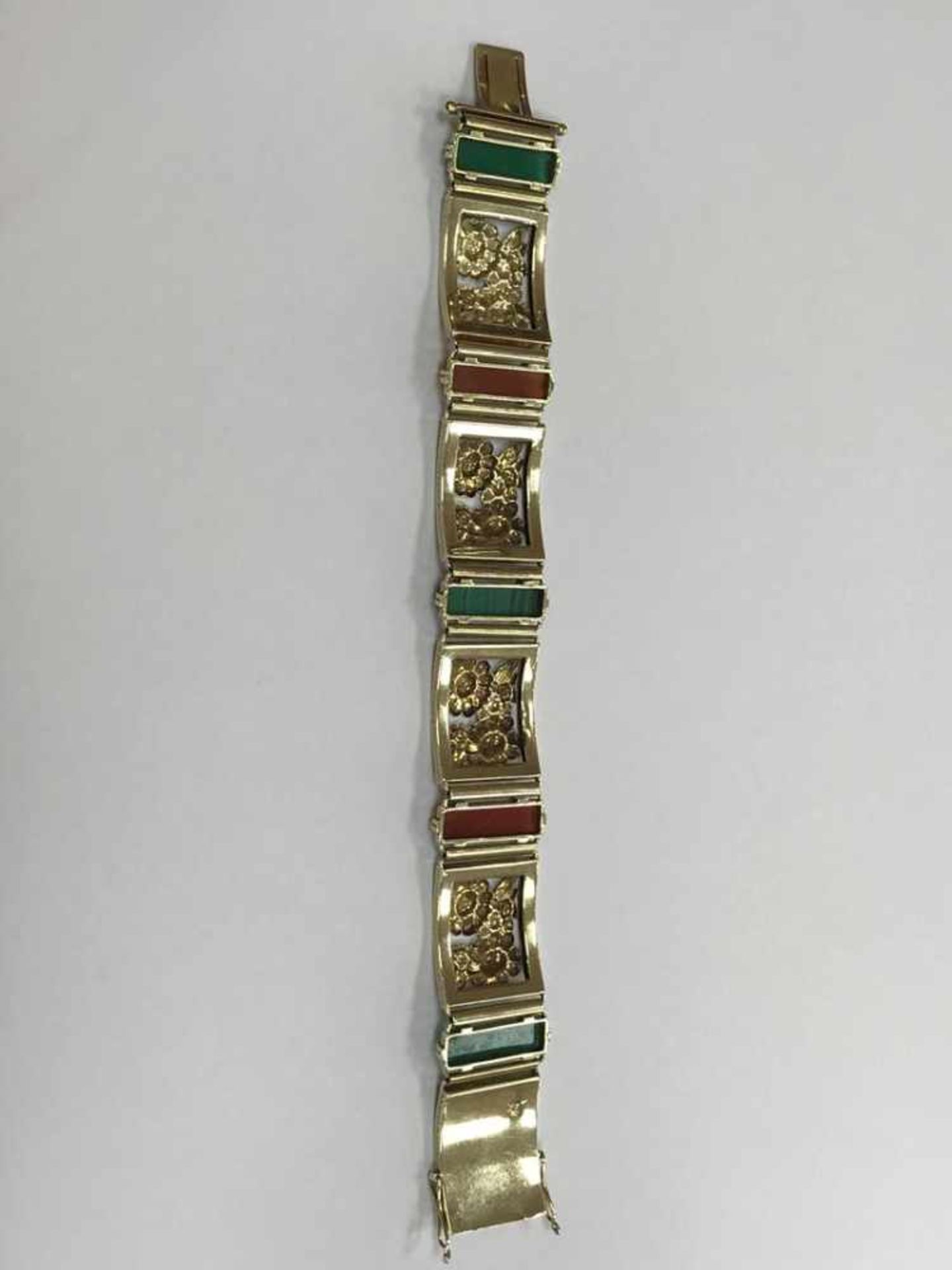 Goldarmband Anfertigung Posen um 1930Feine Handarbeit 585 Gold Armband besetzt mit Edelsteinen: - Bild 4 aus 5