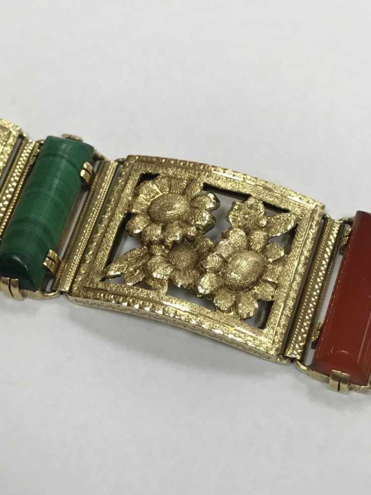 Goldarmband Anfertigung Posen um 1930Feine Handarbeit 585 Gold Armband besetzt mit Edelsteinen: - Bild 3 aus 5