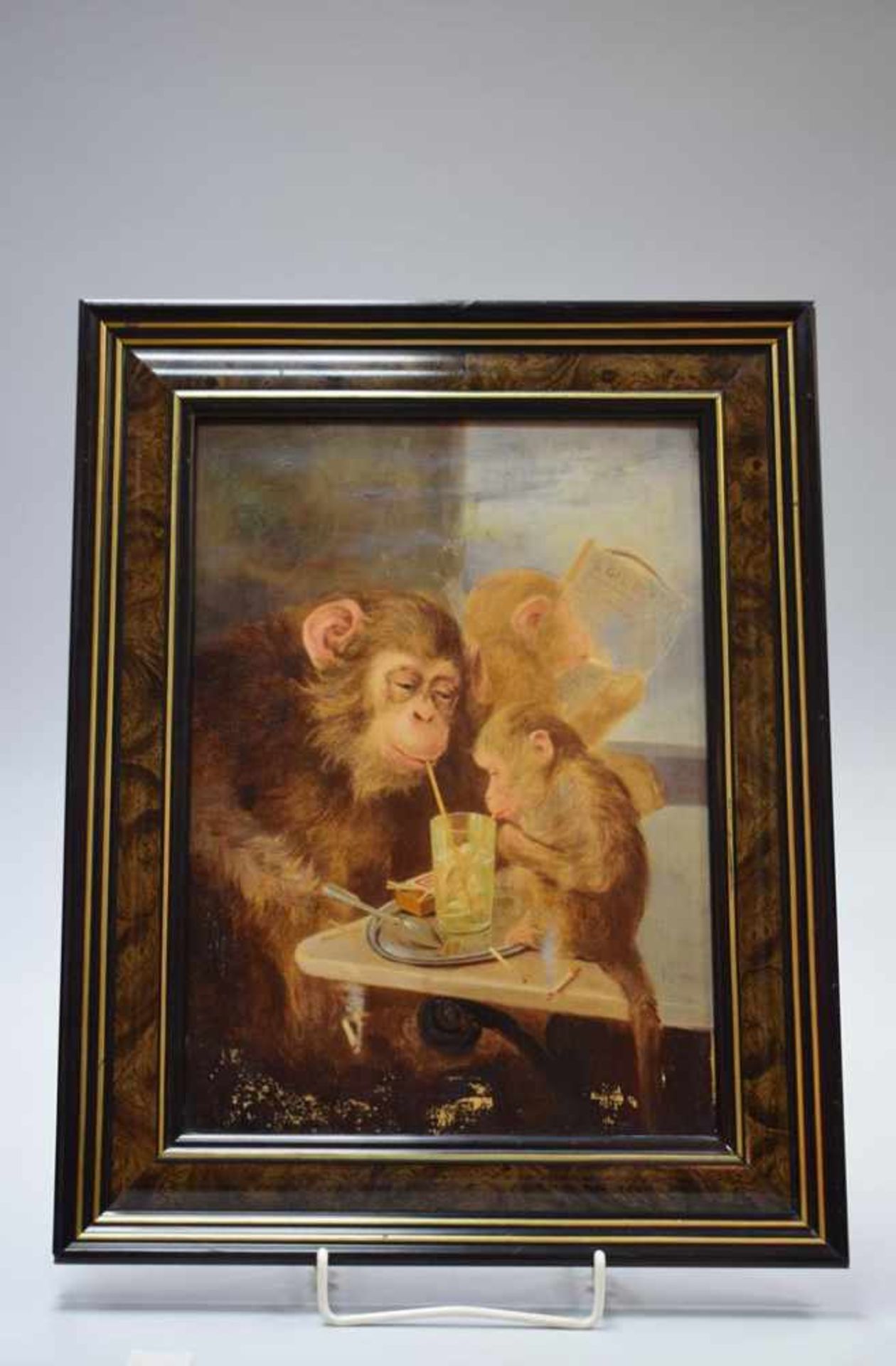 Anonymer Französischer Künstler des 19.Jh. "Die Affengruppe"Öl auf Leinwand, Alter 19.Jh. Signiert