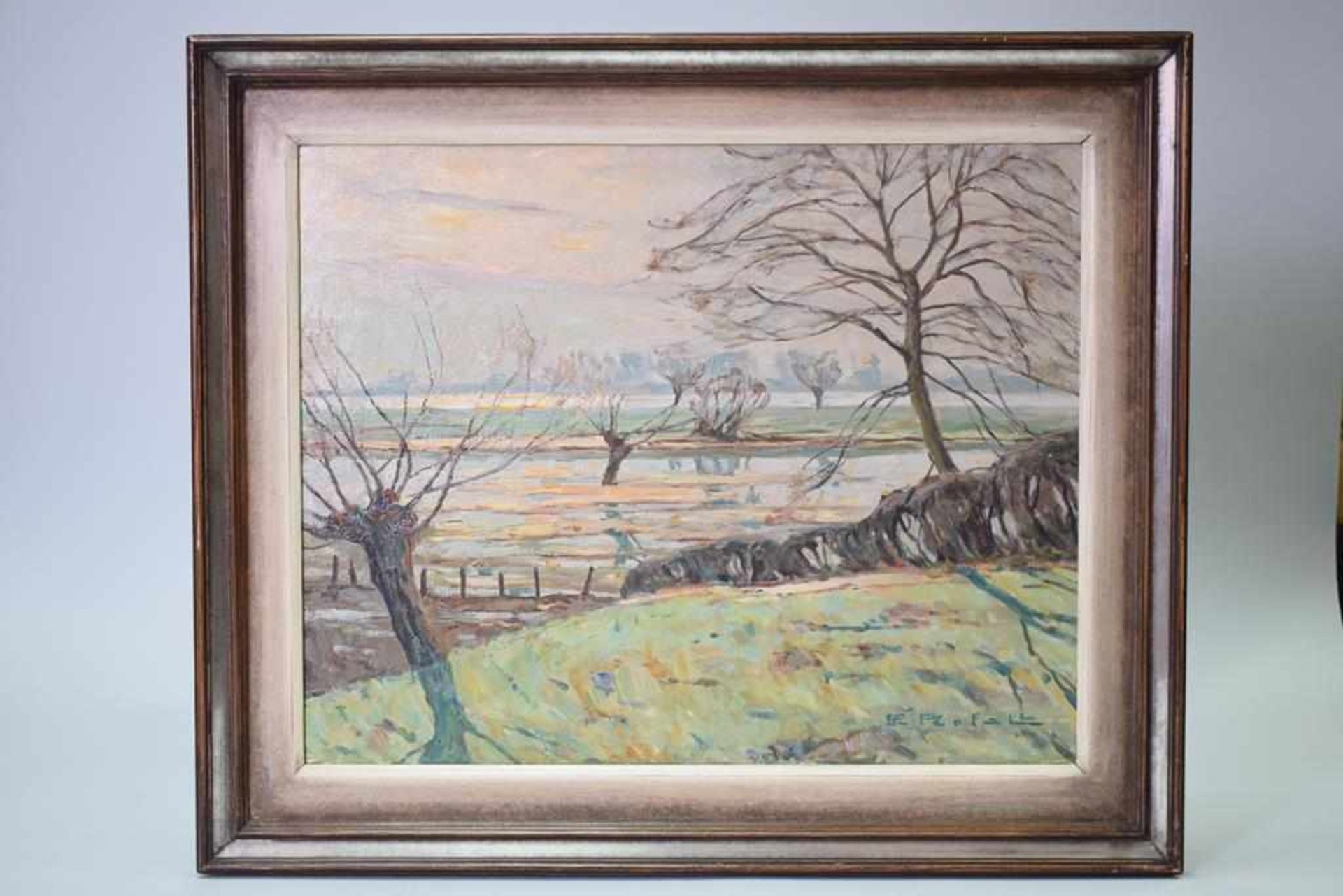 Erich Freiherr von Perfall (1882-1961) "Am Niederrhein"Öl auf Leinwand Gemälde des deutschen