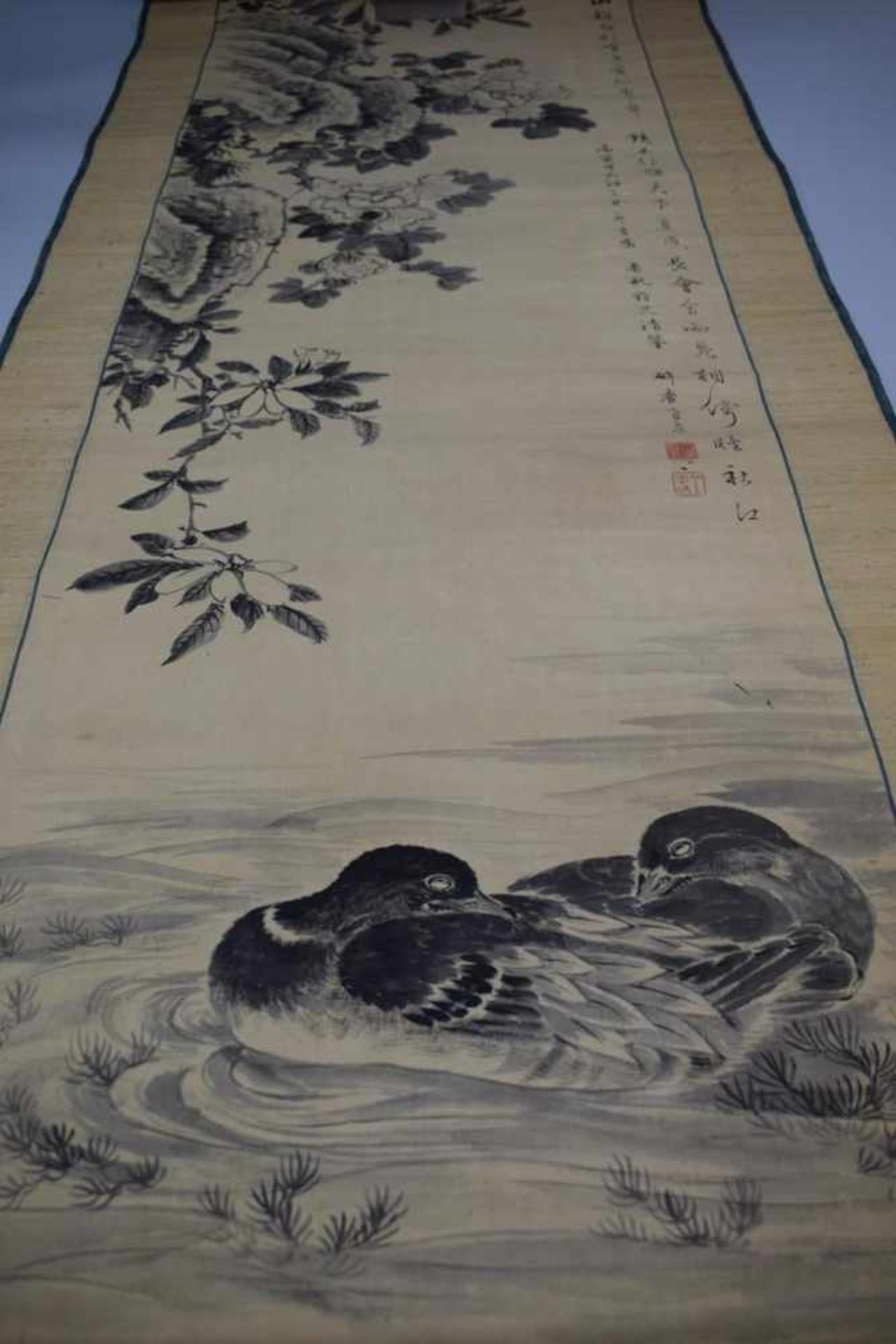 Kumagai Suiko (1775-1868) "Mandarinenenpaar" Japanisches Rollbild in Original HolzboxTusche auf - Bild 4 aus 19