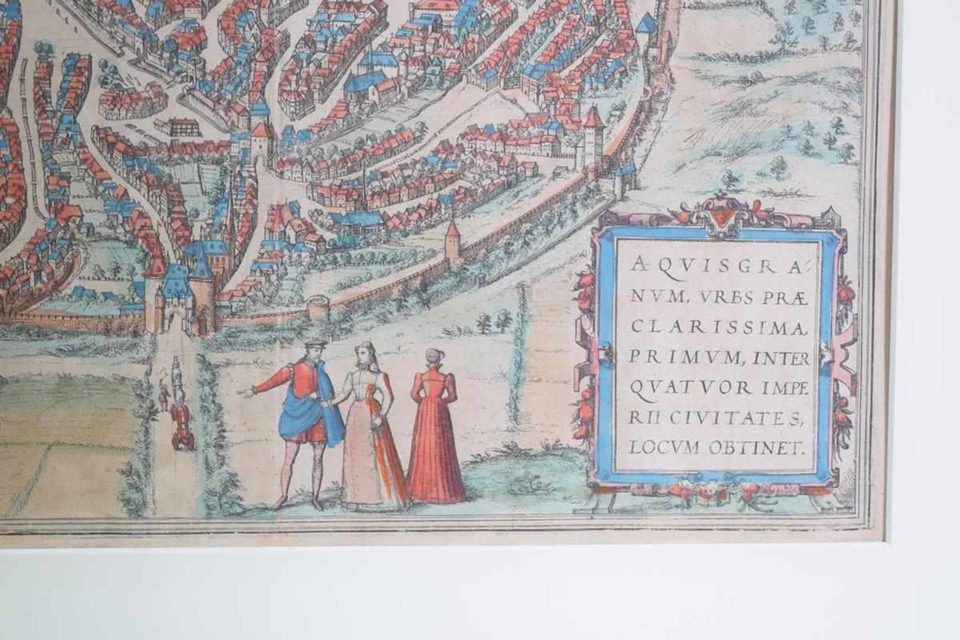 Alte Kolorierte Grafik "Aich" Aquisgra um 1600Stadtansicht Aachen um 1600, Kolorierte Grafik, Aich - Bild 2 aus 2