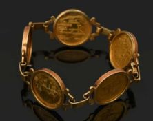MÜNZKETTE, 585 GG, 20. Jahrhundert Verschiedene Münzen mit Stadtmotiven (Friedrichshafen,
