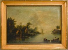 UNBEKANNTER KÜNSTLER. "Seestück nach van Goyen", Öl auf Leinwand, gerahmt,19. Jahrhundert Fingiertes