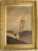 JULES VERNIER: "Auslaufender Segler", Öl auf Leinwand, gerahmt und signiert Jules Vernier (1862-