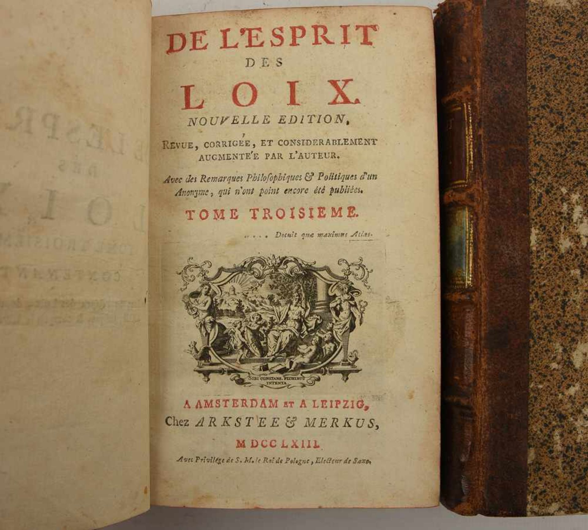 4 BÄNDE "DE LÉSPRIT DES LOIX", in Leder gebundene Ausgaben, Amsterdam/Leipzig 1763 - Bild 3 aus 3