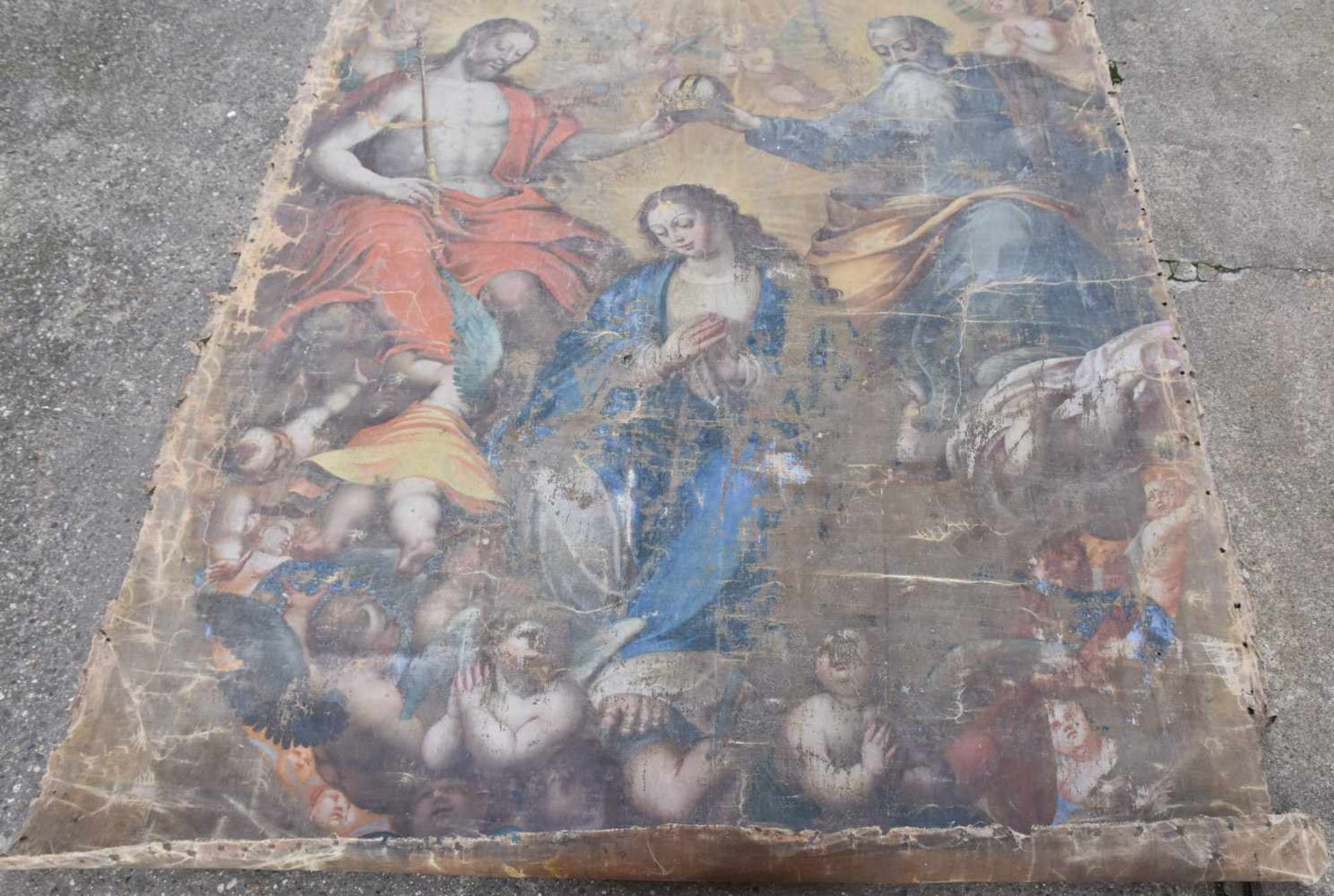 BAROCKES ALTARGEMÄLDE, Öl auf Leinwand, um 1700 Darstellung Jesus, Maria und Petrus, Maße 2,75 x 1, - Bild 2 aus 7