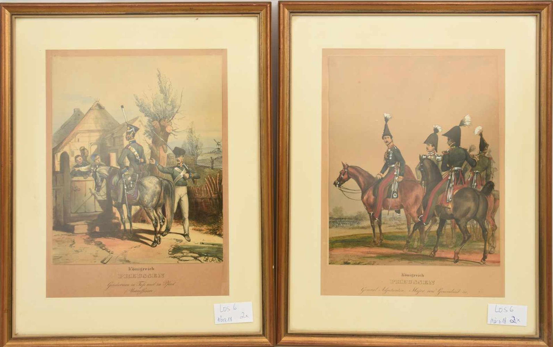 "KÖNIGREICH PREUSSEN", zwei kolorierte Drucke, hinter Glas gerahmt, 19. Jahrhundert Zwei