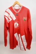 MATCHWORN VFB TRIKOT Nr 9, Südmilch Adidas, 1991/92 Rot/weiß, Größe XL, Langarm. Im Spiel getragen.