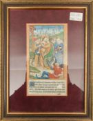 BIBELSEITE "Jesu Gefangennahme",Handschrift mit Miniaturmalerei, hinter Glas, Deutschland 2.
