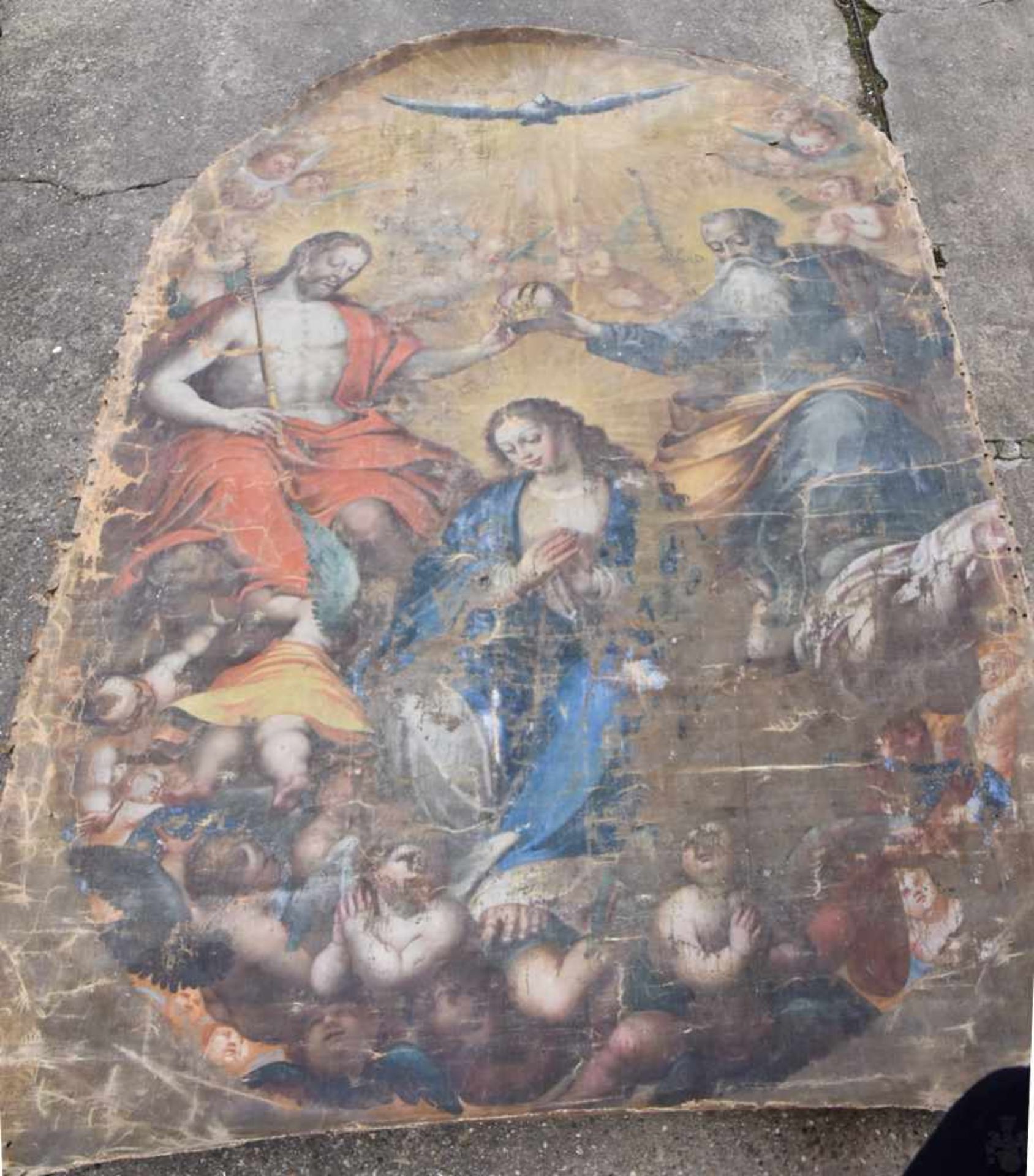 BAROCKES ALTARGEMÄLDE, Öl auf Leinwand, um 1700 Darstellung Jesus, Maria und Petrus, Maße 2,75 x 1,