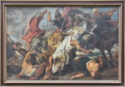 "DIE LÖWENJAGD", Nach Peter Paul Rubens, Öl auf Leinwand, 20. Jahrhundert Kopie des barocken