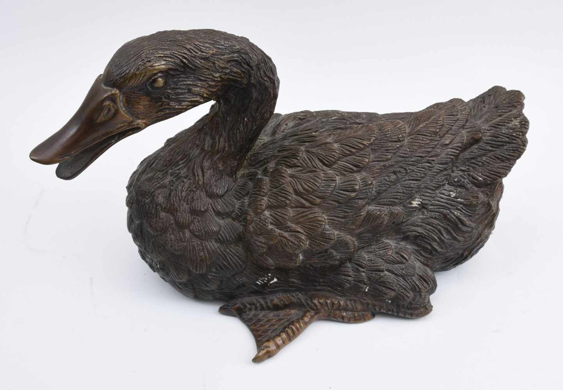 SITZENDE ENTE, ziselierte Bronze, Frankreich um 1900. Bronzeplastik einer sitzenden/brütenden Ente - Bild 4 aus 4