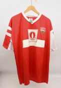 VFB TRIKOT Südmilch Score Draw, 1991/92 Rot/weiß mit Nummer 9, Größe XXL, Kurzarm.